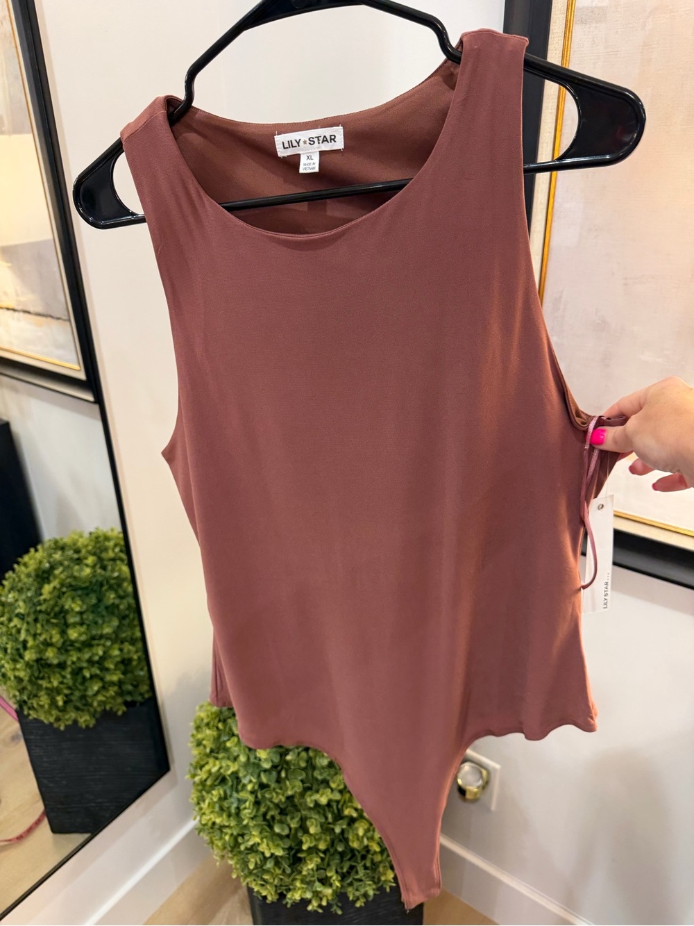 Lily Star Sleeveless Asymmetric Rust Bodysuit